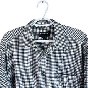 Vintage Eddie Bauer Soft Flannel Shirt Mens XL Blue Plaid L/S Cotton‎ Button Up